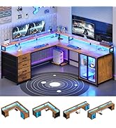 SEDETA L Shaped Gaming Desk with 4 Drawers, 109” Computer Desk with Display Cabinet, Home Office ...