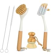 5 Pack Kitchen Dish Brush Set with 2 Dish Brush, Palm Scrub Brush and 2 Straw Brush for Kitchen D...