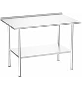 Atelicf All-Stainless Steel Prep Table, 30 X 48 Inch, with Rounded-Corner Backsplash and Adjustab...