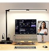 Moremili Adjustable LED Desk Lamp for Home Office | Integrated Power Hub with 2 Wide-Spaced AC Ou...