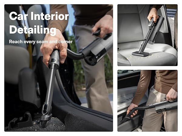 hanheld vacuum for car interiors like seats, floor mats, dashboards, center console, tight crevices