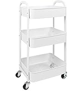 3-Tier Rolling Utility Cart with Caster Wheels,Easy Assembly, for Kitchen, Bathroom (White)