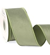 Ribbli Sage Green Velvet Wired Ribbon with Dupioni 2.5 Inch Christmas Ribbon for Gift Wrapping Ch...