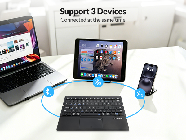 Rii RK811 Folding Bluetooth Keyboard can support 3 devices at the same time