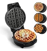 Mini Waffles Maker with 6 Removable Plates, 3 in 1 Small Waffle Maker Mini- Waffle, Pancake, Donu...