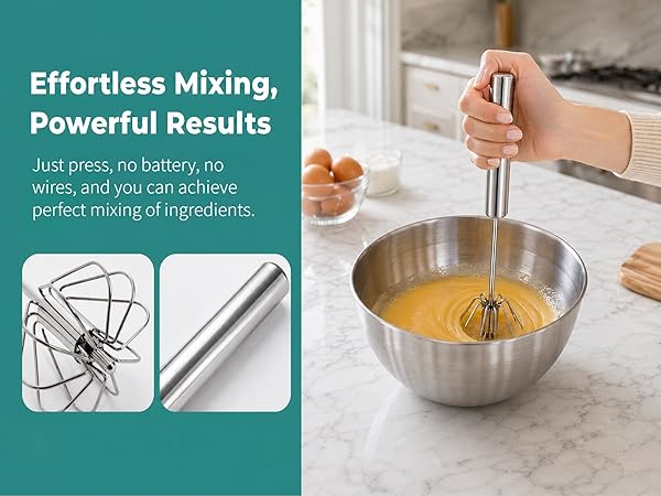 Just press, no battery, no wires, and you can achieve perfect mixing of ingredients.