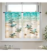 Final Friday Ocean Beach Turtle Short Kitchen Window Curtains Coastal Seashell Tropical Bathroom ...