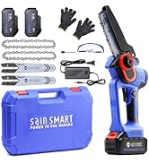 SainSmart Mini Chainsaw 6 Inch, Electric Chainsaw Cordless with 2 Pack 3000mAh Batteries, Portabl...