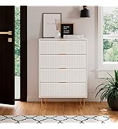 Masupu 4 Drawer Dresser, Drawer Chest, Tall Storage Dresser Chest Cabinet Organizer Unit with Met...