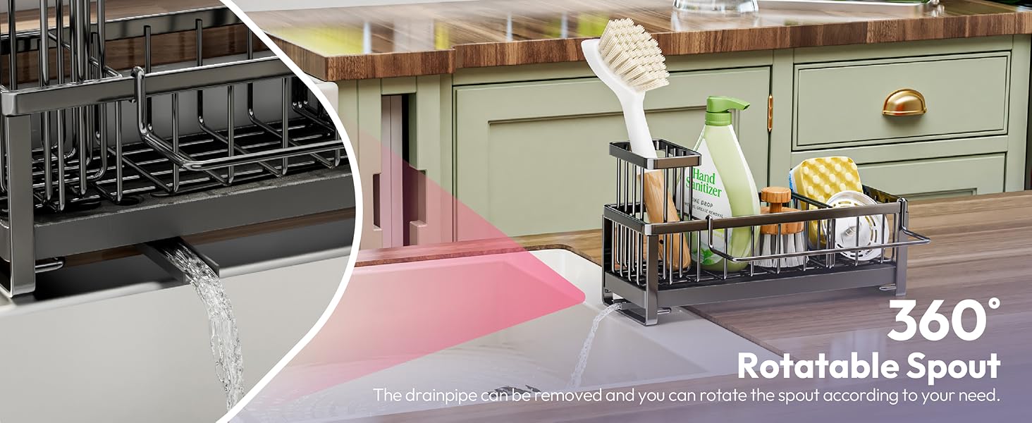 Sponge Holder for Kitchen Sink - Sink Caddy with Brush Holder Self-draining Sponge Caddy Organizer