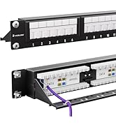 VCELINK 24-Port CAT6 Unshielded Patch Panel with Dust Cover, 1U RJ45 Rackmount Panel with Detacha...