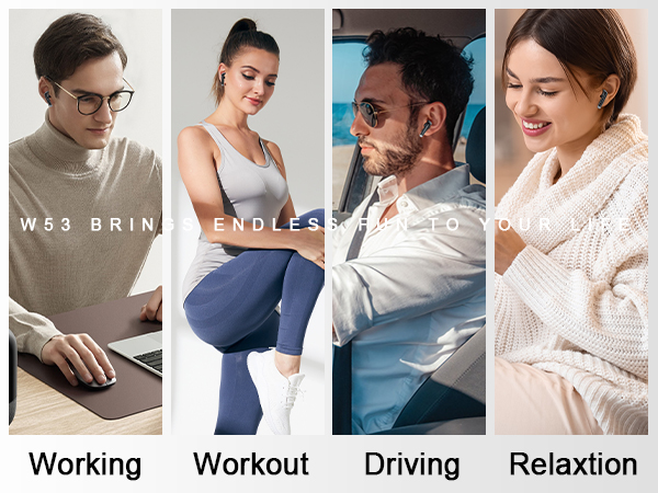 a collage of four people working on a laptop, a woman sitting on a car, and a man sitting on a laptop.