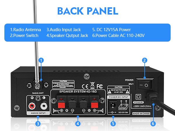 Back Panel bluetooth receiver for home stereo bluetooth amplifier radio receiver sound amplifier