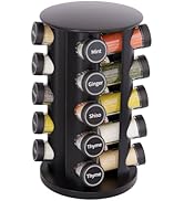 New England Stories Revolving Spice Rack Set with 20 Spice Jars, Kitchen Spice Tower Organizer fo...