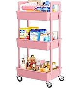 Pipishell 3 Tier Rolling Cart Organizer, Plastic Rolling Cart with Lockable Wheels &amp; Reinforced H...