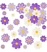 32Pcs 4 Sizes Daisy Flower Iron on Patches, Cute Purple Embroidered Floral Applique Patches for C...