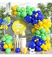 Paready Blue Green Balloons Garland Arch Kit,117Pcs Royal Blue Green Yellow Balloons Arch for Fru...