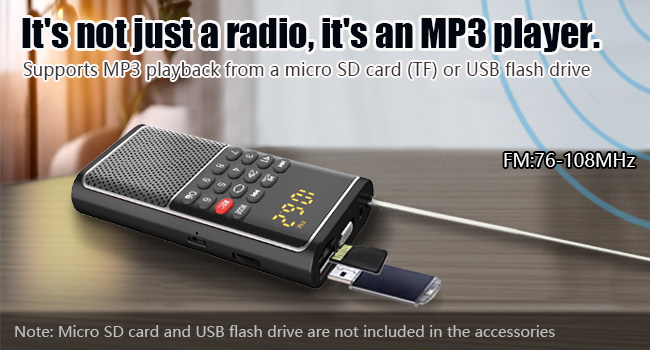 Not only a small FM radio, but also a portable MP3 player