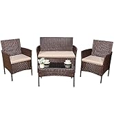 Devoko 4 Pieces Outdoor Patio Furniture Set, PE Rattan Wicker Chairs Balcony Lawn Porch Patio Fur...
