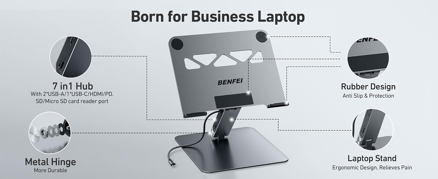 BENFEI Laptop Stand with USB C 7in1 Docking Station