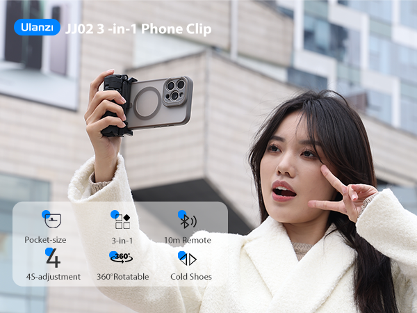 ULANZI JJ02 Selfie Stick Tripod, Extendable Grip Phone Tripod with Detachable Remote