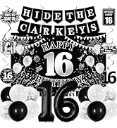 16th Birthday Decorations for Boys Girls, Black White Happy 16th Birthday Party Decorations, Happ...