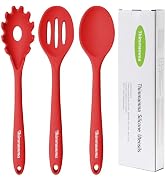 Silicone Cooking Spoons, Heat Resistant Large Silicone Pasta Slotted Spoon Solid Basting Spoon se...