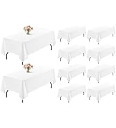 10 Pack Table Cloth White Tablecloth 60 x 102 Inch, Rectangle Table Cloth for 6 Foot Table, Wrink...