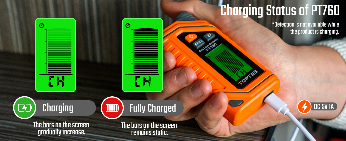 PT760 gas leak detector Charging status