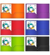 Performore 6 Pack of Heavy Duty Plastic Folders with 2 Pockets and Holes, 3 Prong File Folders, L...