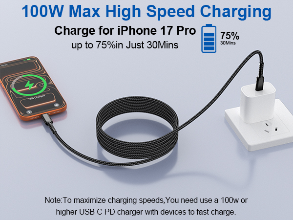 100W USB C to USB C Charger Cable 6FT for MacBook Pro/Air