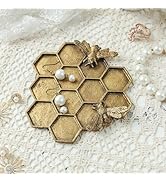 SOFFEE DESIGN Vintage Jewelry Tray Honeycomb Shape with Lovely Bees, Rustic Gold Jewelry Organize...