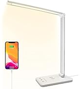 HMFUNTM Led Desk Lamp, Desk Lamp with USB Charging Port, 5 Color Modes, 10 Brightness, Natural Li...