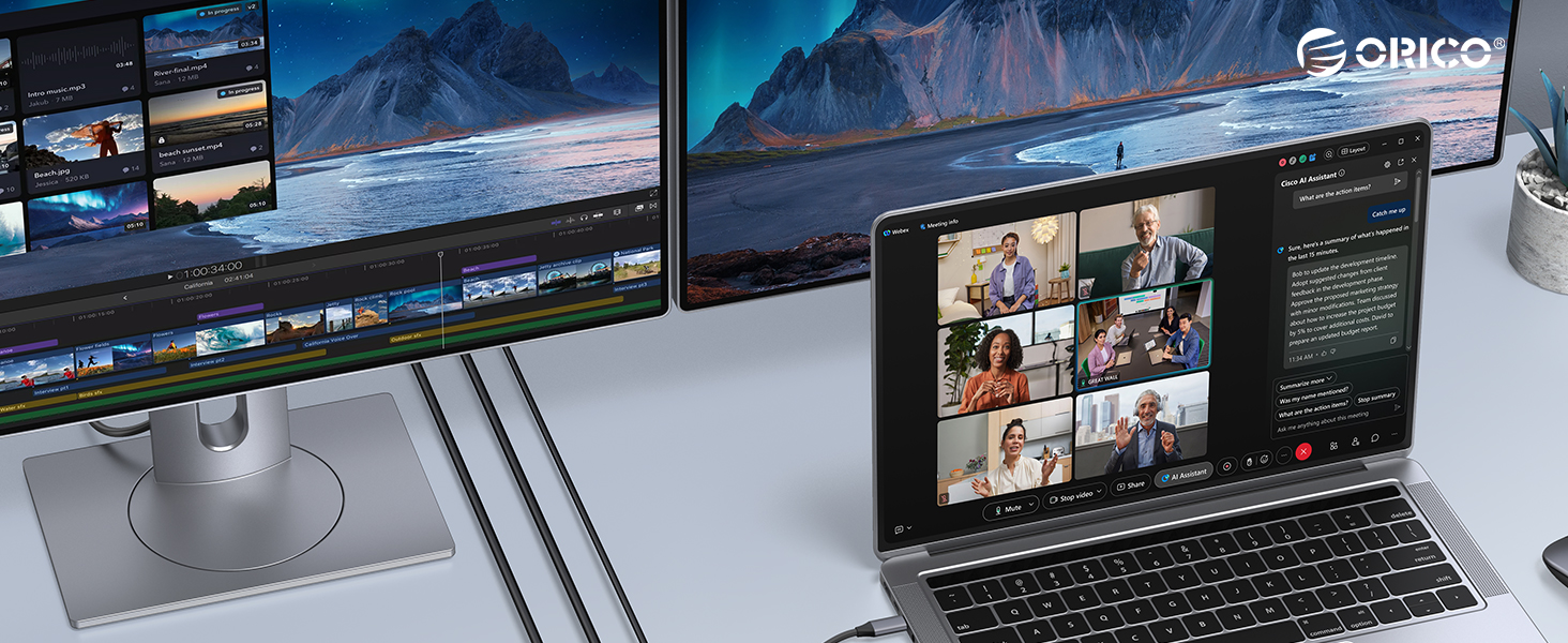 Multiple screens displaying digital interface with blue lighting, showing professional monitoring or control system setup with multiple display panels.