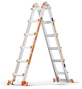 LEVELEVE A Frame 6 Step Ladder, 20FT Extension Ladder with Stabilizer Bar &amp; Wheels,330 lbs Securi...