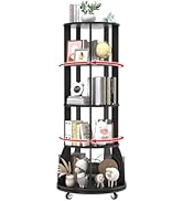 iabifo 4 Tier Rotating Bookshelf with Brake Wheels, 360° Spinning Bookcase, Vertical Floor Standi...