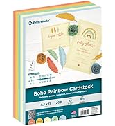 PrintWorks Boho Rainbow Cardstock, 5 Assorted Colors, Solid Core, 200 Sheets, 8.5” x 11” (00605)