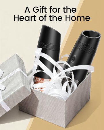 The grinder is housed in a white gift box.