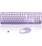 Colorful Wireless Keyboard and Mouse Combo, COVEVA 2.4GHz Wireless Retro Cute Round Keycaps Keybo...