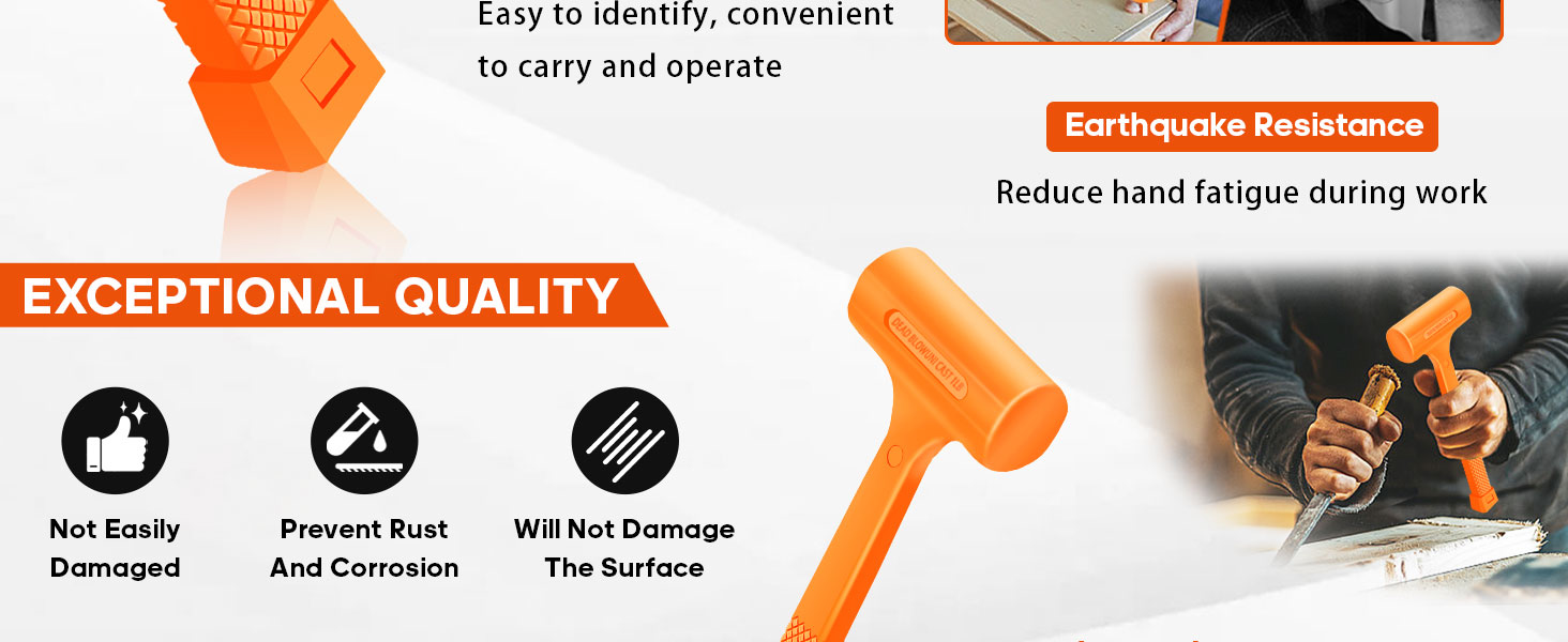 The hammer minimizes the risk of leaving marks, dents, or scratches.