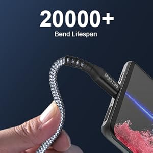 Can bear 10000+ bending test,nylon braided type c cable adds additional durability and tangle free.