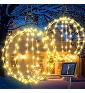Set of 2 Solar Hanging Ball Lights - 2 Sizes of Christmas Outdoor Garden Lanterns Waterproof Glob...