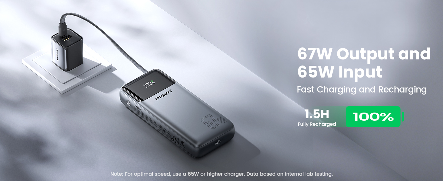 PISEN 20000mAh power bank 67W output