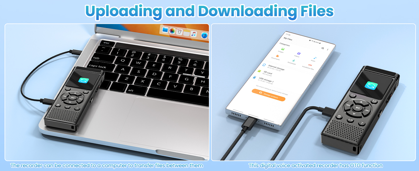 voice recorder with playback file transfer via computer and mobile phone