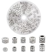 PH PandaHall 160pcs 10 Styles Large Hole Spacer Beads Antique Silver Spacer Beads Column Metal Be...