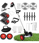 ALSO GO Electric Weed Wacker String Trimmer Cordless with 2 Batteries and 3 Type Blades Lawn Move...