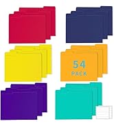 Binditek 54 Pack Heavyduty Plastic Colored File Folders, 1/3-Cut Tab File Folders for Letter Size...