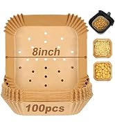 BYKITCHEN Square Air Fryer Liners for 2 to 5 Qt, Set of 100, 8 Inch Perforated Square Air Fryer P...