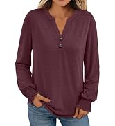 AUTOMET Womens Long Sleeve Shirts Tops V Neck Button Blouse Fall Outfits Casual Basic Fashion Loo...