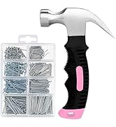 KURUI 560PCs Small Nails for Hanging Pictures Assortment Kit &amp; Pink 8oz Small Hammer for Women, M...